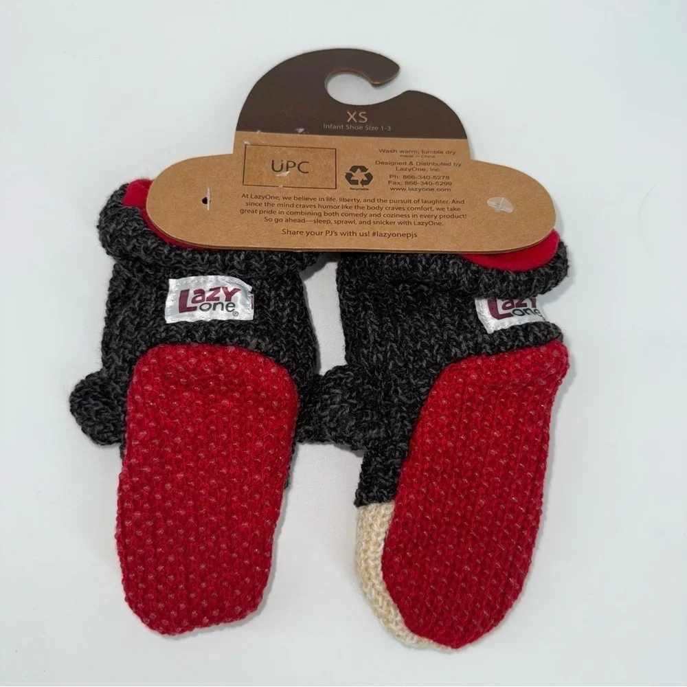 Lazy One Baby Black and Red Bear Woodland Slippers New!